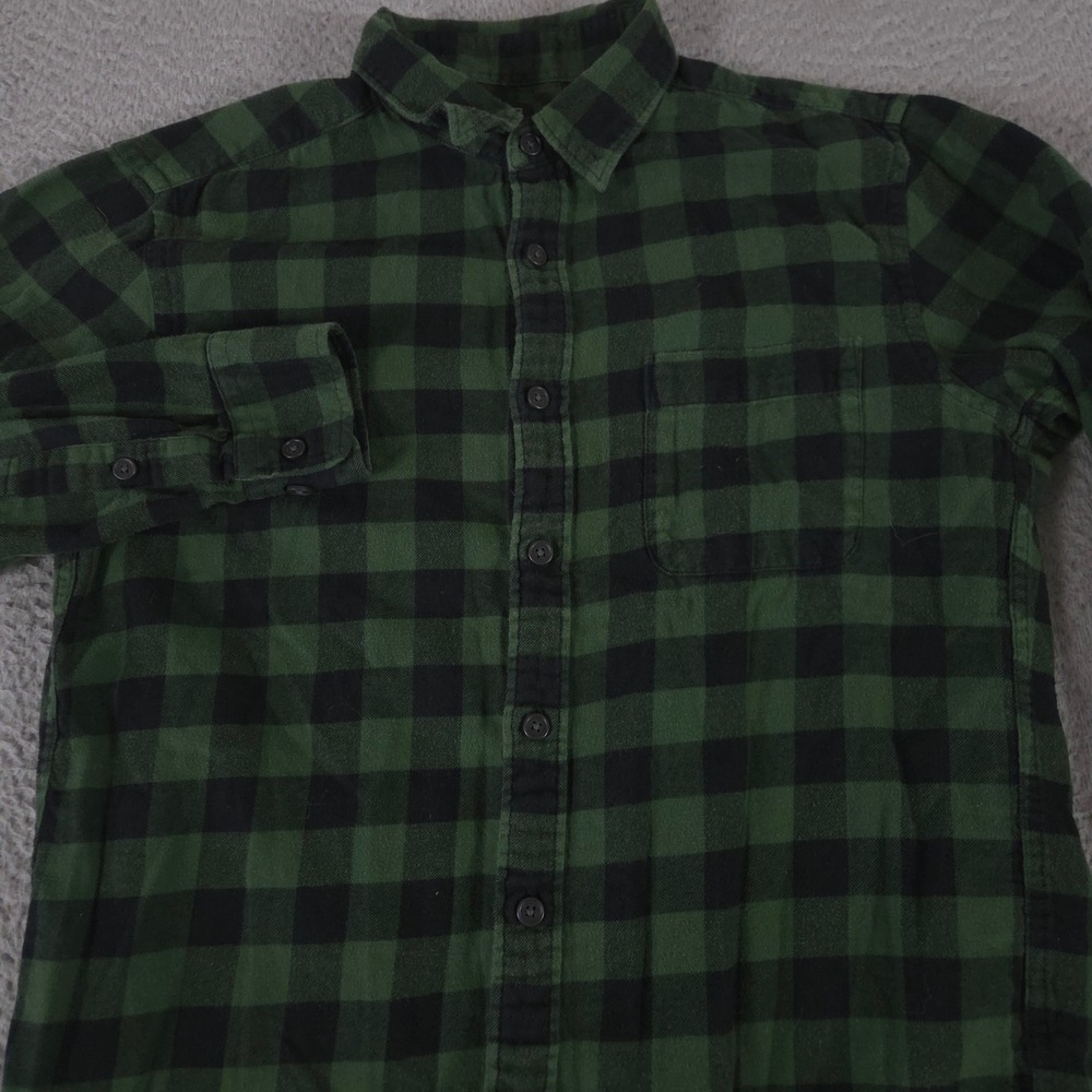Uniqlo Shirt Mens Medium Green Buffalo‎ Check Flannel Cotton Button Down Pocket